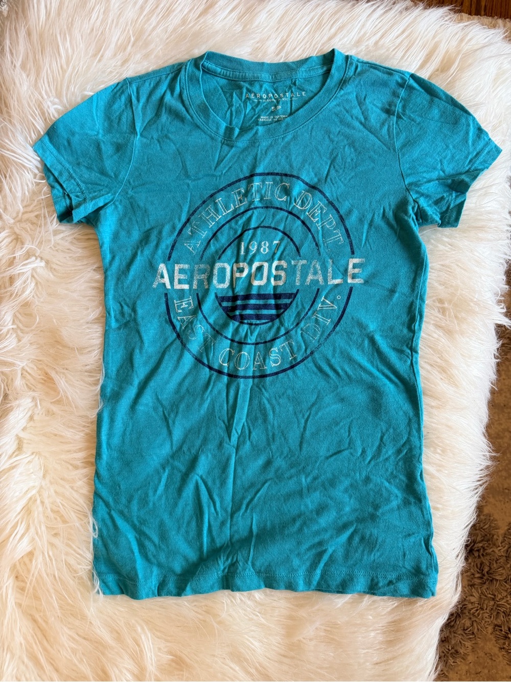 Aeropostale Teal Graphic Short Sleeve Crew Tee
